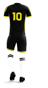 Ensemble de maillots de football pour hommes, noir et jaune rayé, sublimé, 100% polyester, manches courtes, col rond, évacuation de l'humidité, coupe athlétique - Product Image 5