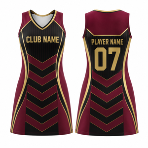 Uniforme de Netball Personalizado MEGAMAPLE para Mujer, Sin Mangas, Color Granate, Negro y Dorado, Impresión por Transferencia de Calor, Poliéster Transpirable, para Adultos - Product Image 1