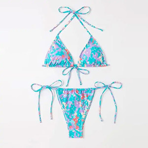 Ensemble bikini rayé pour femme Econex Sports, deux pièces, haut croisé à nouer, bas taille haute à nouer sur les côtés, en spandex et polyester contrastant - Product Image 2