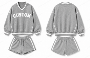 Conjunto de Sudadera y Pantalones Cortos de Algodón de Secado Rápido con Cuello en V para Mujer, Talla Grande, Color Gris Jaspeado, Informal, para Invierno - Product Image 5