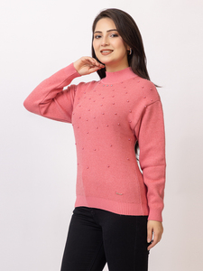 Suéter de Punto Sólido para Mujer, Cuello Alto, Manga Larga, con Detalle de Tachuelas, Estilo Casual de Invierno, Look Moderno - Product Image 5