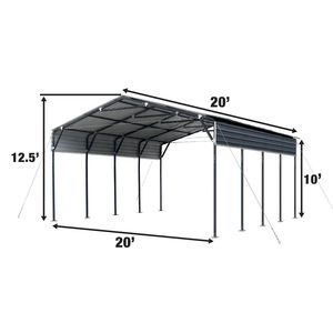 Carport in Alluminio 20FT X 20FT con Pareti Laterali Aperte da 10FT e Pannelli Ondulati 27 GA per Auto e Parcheggi - Product Image 6