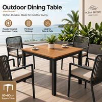 Mesa de Comedor Cuadrada para Exteriores FLD2095 de 80 cm, con Estructura de Aluminio y Tablero con Incrustaciones de Madera PS, para Patio de Hotel