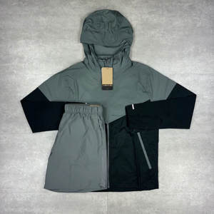 Ensemble 2 pièces pour homme avec veste à capuche zippée en nylon et short coupe-vent, style streetwear hiver unisexe - Product Image 2