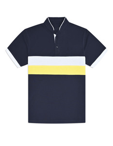 Polo Azul Marino para Hombre, Cuello Alto, Manga Corta, Ribete en Contraste, Tela Piqué, Corte Ajustado Informal, Camiseta de Verano, Venta al Por Mayor OEM - Product Image 2