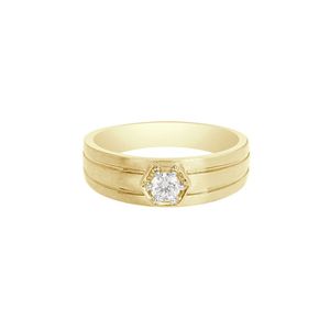 Bague pour homme en or jaune 14 carats avec diamant de laboratoire rond et solitaire hexagonal - Product Image 2