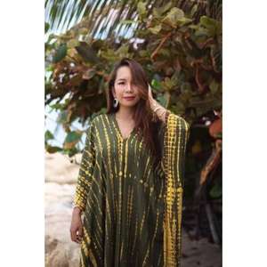 Vestido Kaftán Maxi Tradicional de Algodón con Tinte Tie Dye, Lavable, Ecológico, Transpirable, Cuello en V, para Mujer, Estilo Veraniego, Holgado, para Playa o Fitness - Product Image 3