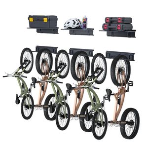 Portabici da Parete per 6 Biciclette con 3 Ganci per Caschi e 3 Ripiani, Organizzatore per Casa e Garage in Metallo Resistente - Product Image 1
