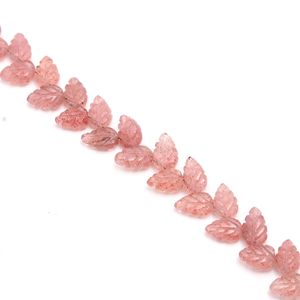 Perles de quartz fraise rose AAA en forme de feuille, sculptées à la main, 10 à 11 mm, perles de quartz fraise naturelles pour la fabrication de bijoux - Product Image 2