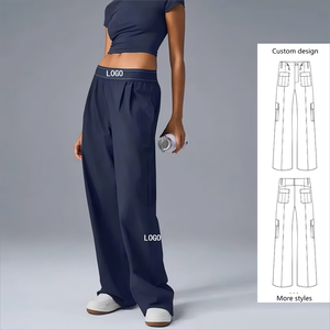 Pantalon large décontracté taille haute pour femme, séchage rapide, respirant, polyvalent, couleur unie, taille élastique - Product Image 4