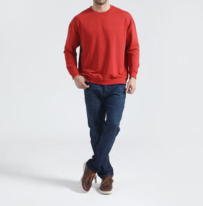 Sweat-shirts pour hommes en tissu 100% coton, couleur rouge unie, col rond, logo personnalisable, coupe classique, manches longues, vêtements décontractés, sweats à capuche pour hommes - Product Image 6