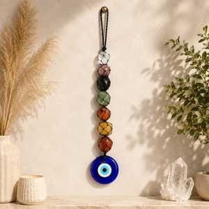 Pendentif en pierre de cristal 7 chakras avec motif œil porte-bonheur et lettres « Love » faites à la main pour la décoration Feng Shui de la maison - Product Image 3