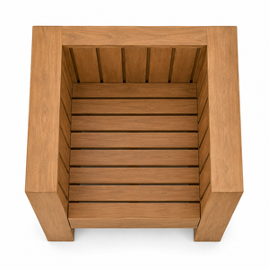 Fauteuil de jardin extérieur en teck massif, imperméable, durable, écologique et confortable, avec design à lattes verticales architecturales, idéal pour les écoles - Product Image 1
