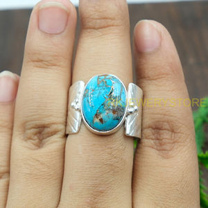 Natural Copper Turquoise Gemstone <b>Ring</b> Handmade 925 Sterling <b>Silver</b> <b>Statement</b> <b>Ring</b> Boho <b>Ring</b> Artisan Jewelry Women Men Gift Her - Product Image 4
