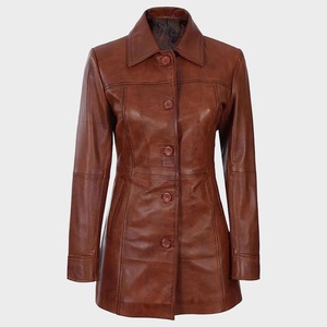 เสื้อโค้ทหนังแกะทำมือทรงเทรนช์โค้ท ดีไซน์หรูหราติดกระดุม - Product Image 1
