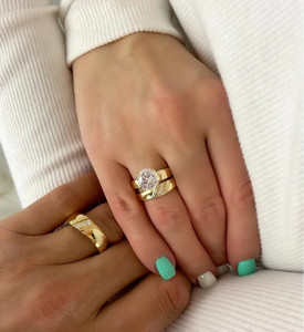 Moissanite Engagement <b>Ring</b> Vintage Round Brilliant Cut Yellow Gold Plated 925 <b>Silver</b> Luxury Wedding <b>Ring</b> <b>Set</b> Unisex 8gm - Product Image 4