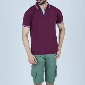 <b>Men's</b> Solid <b>Burgundy</b> Cotton Pique Polo <b>Shirt</b> Short Sleeve Casual Breathable Knitted Regular Fit - Product Image 1