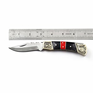 Couteau pliant en acier inoxydable, manche en corne noire, étui en cuir personnalisé, couteau de poche EDC pour la chasse et le camping, 7 pouces, industriel - Product Image 2