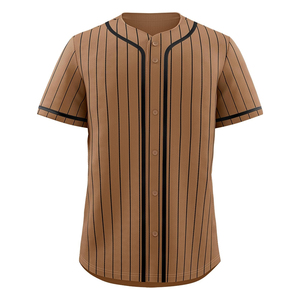 Maillot de baseball rayé marron pour homme, manches courtes, boutons sur le devant, respirant, en polyester, vêtements de sport - Product Image 1