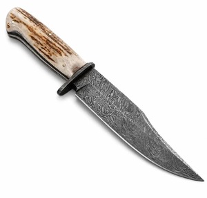 Handmade Damascus Steel Bowie <b>Knife</b> Horn <b>Handle</b> With Leather Sheath Outdoor Camping <b>Knife</b> - Product Image 1