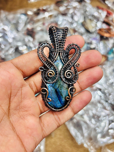 Fil de cuivre enroulé magnésite Turquoise pierre précieuse pendentif fait à la main Multi Cabochon fil de cuivre pendentif pour cadeaux pierre de naissance - Product Image 3