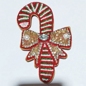 Adorno Navideño de Bastón de Caramelo Hecho a Mano con Cuentas, Lazo, Perlas y Diamantes de Imitación, Decoración Festiva para Árbol, Regalo - Product Image 1