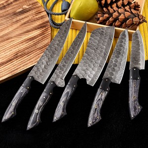 Custom Handmade Five-Piece Chef <b>Set</b> Ambidextrous Straight Edge <b>Sharp</b> Blades Damascus Steel Durable in Wood+Micarta Handle - Product Image 4