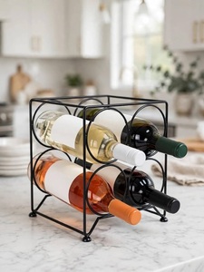 Porte-bouteilles en métal noir au design cercle ouvert pour comptoir de bar à domicile, rangement de cuisine et présentation décorative - Product Image 6
