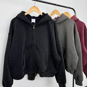เสื้อฮู้ดซิปผู้ชาย ผ้าหนา 360 GSM สกรีนโลโก้ได้ ทรงบ็อกซี่ ตัดสั้น ลุคย้อนยุคฟอกสี - Product Image 2