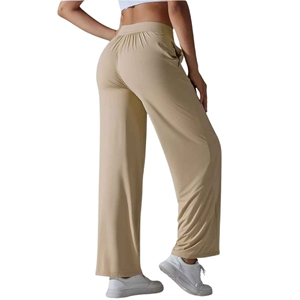<b>Women</b> High Waist Wide Leg Pants Solid Color Drawstring Casual Loose Fit Full Length Quick Dry Spandex Polyester Trousers - Product Image 6