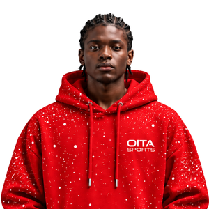 Sudadera con Capucha para Hombre, Diseño Rojo Escarlata con Manchas Blancas, Estilo Casual, Forro Polar, Capucha con Cordón, Bolsillo Canguro, Ropa Urbana - Product Image 3