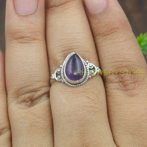 Anillo de Amatista Púrpura Natural, Plata de Ley 925, Forma de Pera, Cabujón, Hecho a Mano, Anillo de Diseño Vintage, Joyería para Mujer - Product Image 5