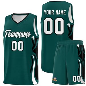 Ensemble de maillots de basket-ball personnalisés noir et blanc, col en V, nom et numéro de l'équipe sublimés, maille en polyester respirante, unisexe adulte - Product Image 2