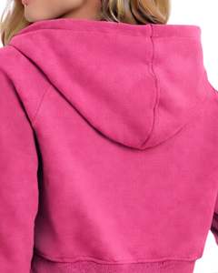 Sudadera con capucha corta personalizada para mujer, con cremallera, manga larga, informal, de felpa suave, estilo urbano, color rosa, para otoño e invierno. - Product Image 6