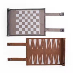 Premium Quality Portable Roll-up PU Leather 2 in 1 Travel <b>Backgammon</b> Checkers Set & Chess Board Game Set Support Custom LOGO - Product Image 2