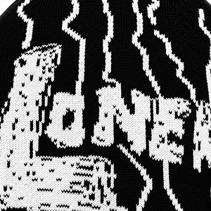 Gorro de Punto Jacquard Negro Personalizado con Diseño de Rayo, Estilo Urbano Y2K Vintage, Gorro de Calavera con Gráficos Jacquard, Gorro de Punto Cálido para Invierno - Product Image 5