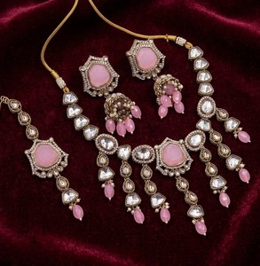 Elegant High Quality Brass Gold-Plated Bridal Shadow Choker Set Earrings Maang Tikka Rhodium Plated Zircon Ethnic Third Party - Product Image 4