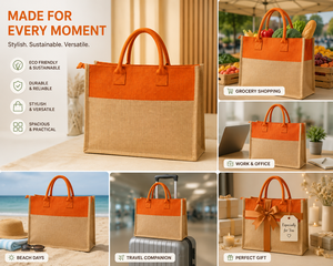 Orange Jute Shopping <b>Bag</b> Large Top Handle <b>Gift</b> Tote Especially For You Tag - Product Image 4