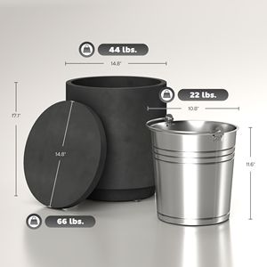 Table d'appoint extérieure gris anthracite 2,6 gal, bar à boissons 3-en-1 en béton avec rangement, seau à glace amovible et couvercle - Product Image 3