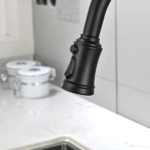 Rubinetto da cucina estraibile a braccio alto con maniglia singola in acciaio inossidabile, miscelatore lavello a leva singola con doccetta estraibile, installazione a 3 fori in ABS - Product Image 3