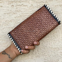 Tas tangan berukir dompet modis warna Pirus untuk wanita dompet kulit barat Clutch casing ponsel Multi guna