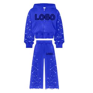 <b>Red</b> Women's Hooded Tracksuit Set <b>Glitter</b> Print Logo Full Sleeve Loose Fit Winter Streetwear Sweatshirt Pants Zipper Closure - Product Image 2