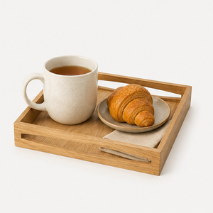 Premium Solid Oak Wooden Serving <b>Tray</b> With Integrated Carved Handles Minimalist Rectangular Decorative <b>Tray</b> For <b>Breakfast</b> Decor - Product Image 2