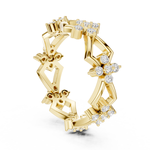 Anillo Floral Geométrico de Oro Amarillo de Lujo para Mujer, Banda Abierta Elegante con Piedra Brillante, Joyería de Moda, Regalo - Product Image 4