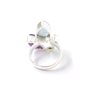 Bague tendance décontractée multi-pierres (7,6 grammes) avec pierre d'améthyste, argent 925, bijoux de luxe unisexe - Product Image 4