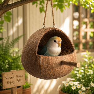 Nido Colgante Tejido con Cáscara de Coco para Aves, Periquitos, Agapornis y Loros - Uso Interior/Exterior - Product Image 6