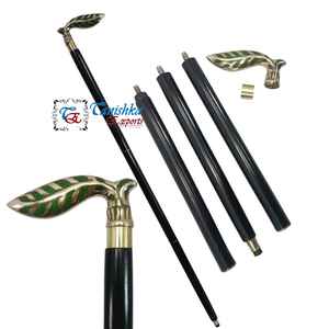 Nouvelle Canne de Marche Moderne Faite à la Main en Bois Noir avec Poignée en Laiton Poli Motif Feuille Verte et Embout en Caoutchouc – Idéale pour les Activités de Plein Air, Cadeau Parfait - Product Image 2