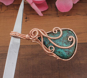 Pendentif vintage en zircon naturel serti de pierres, fil enroulé, argent sterling 925 plaqué platine, vente en gros, pierre précieuse bleu-vert - Product Image 2