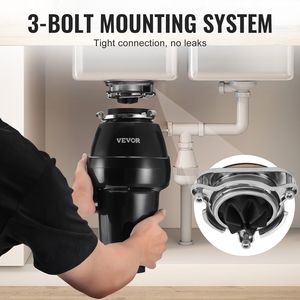 Triturador de desperdicios de alimentos de alimentación continua de 3/4 HP, 3260 RPM, con sonido reducido y sistema de montaje de 3 tornillos - Product Image 5