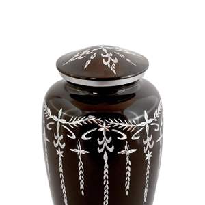 Urna Clásica Negra de Latón en Forma de Lágrima con Diseño Floral Plateado, Hermética para Cenizas Humanas, Estilo Europeo, Floración Audaz, Uso Conmemorativo - Product Image 5
